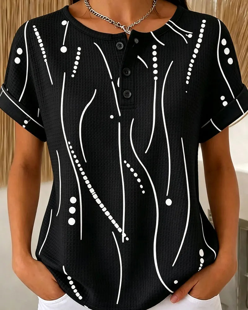 Zelynn - Dames T-shirt met korte mouwen en knopen