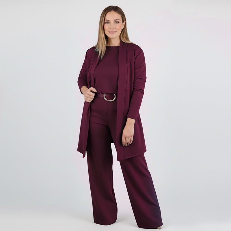 Edda - Dames driedelige set met elegante lange cardigan