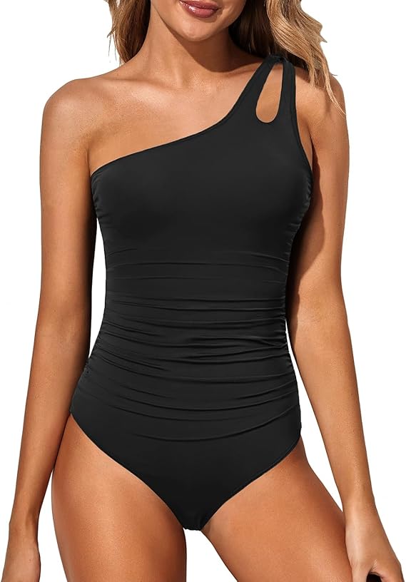 Zenia - Getailleerde one-shoulder badpak