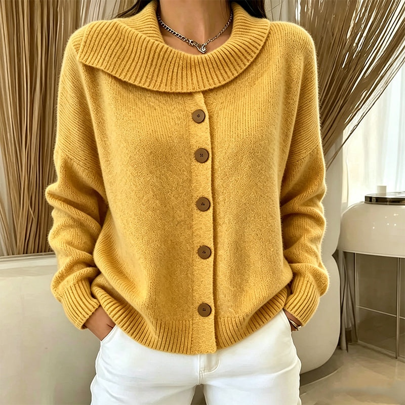 Cornelia - Dames gebreide cardigan met onregelmatige kraag