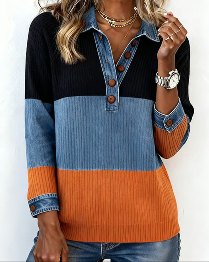 Fayriennea - Top Chic Contrast met Reverskraag
