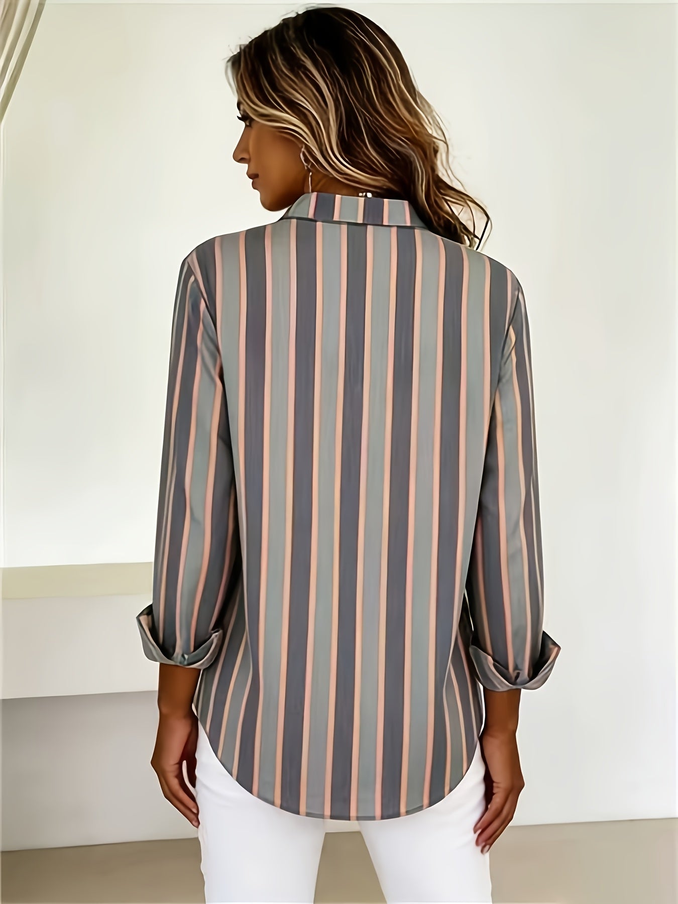 Qirexa - Dames Overhemd met Verticale Strepen, Ruime Pasvorm, Knopjes, Casual Stijl