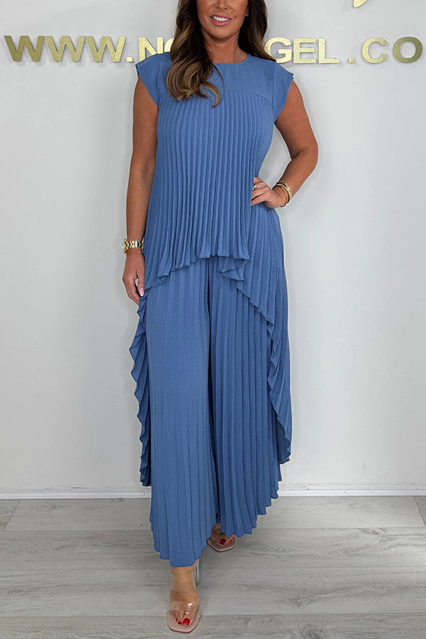 Nelia - Casual set met miditop met korte mouwen en broek met elastische taille