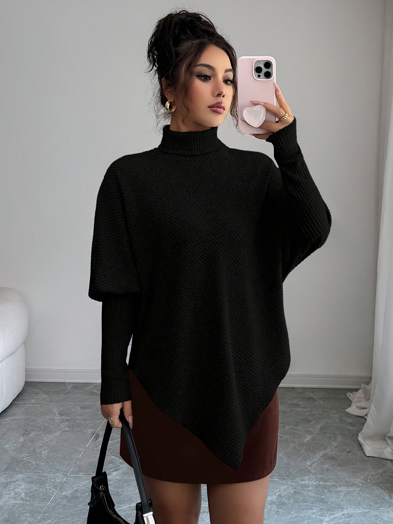Ilyssa - Asymmetrische Trui Met Hoge Hals Moderne Elegant