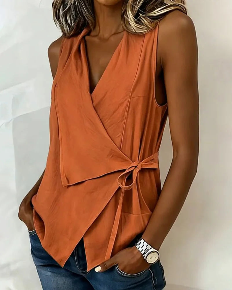 Sylethra - Dames asymmetrische mouwloze top met wikkellook voor de zomer