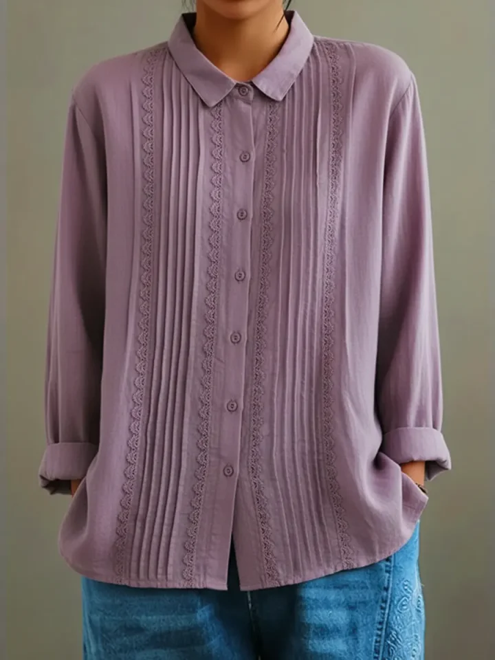 Cadrina - Elegante Chemise van Katoen en Linnen met Kant