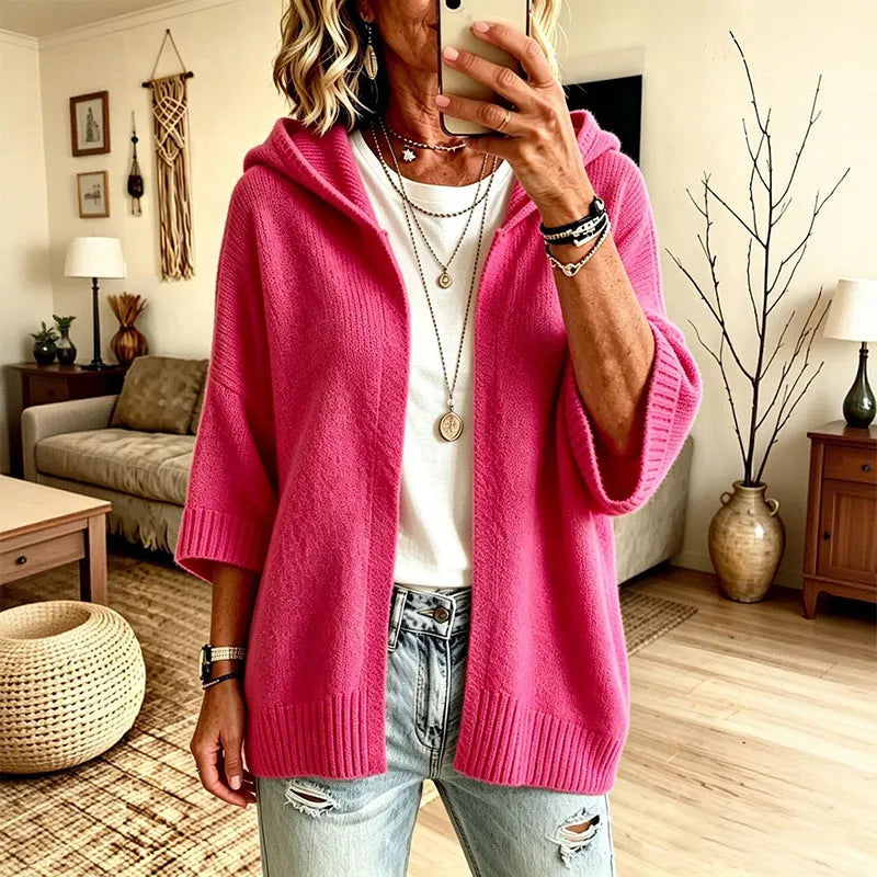 Mabel - Dames cardigan en tricot met ruime capuchon en 3/4 mouwen