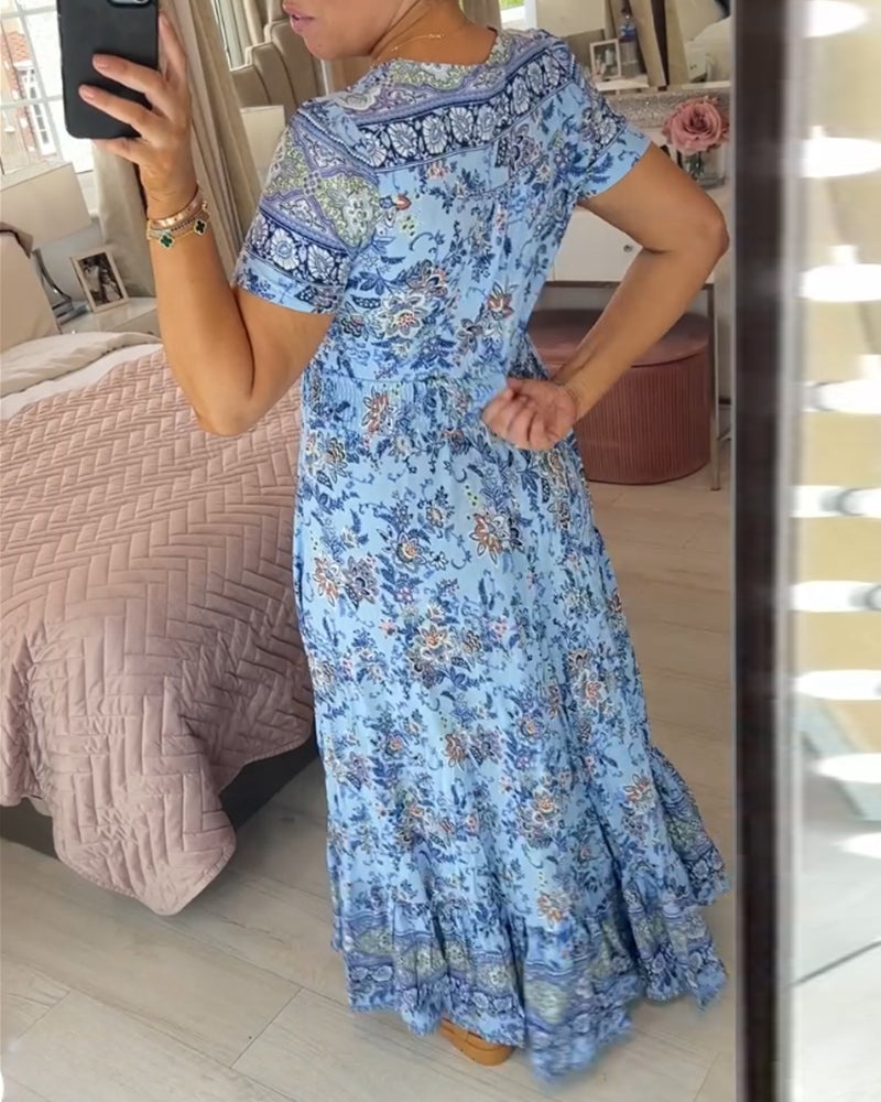 Denise - Maxi Bloemenjurk met V-Hals