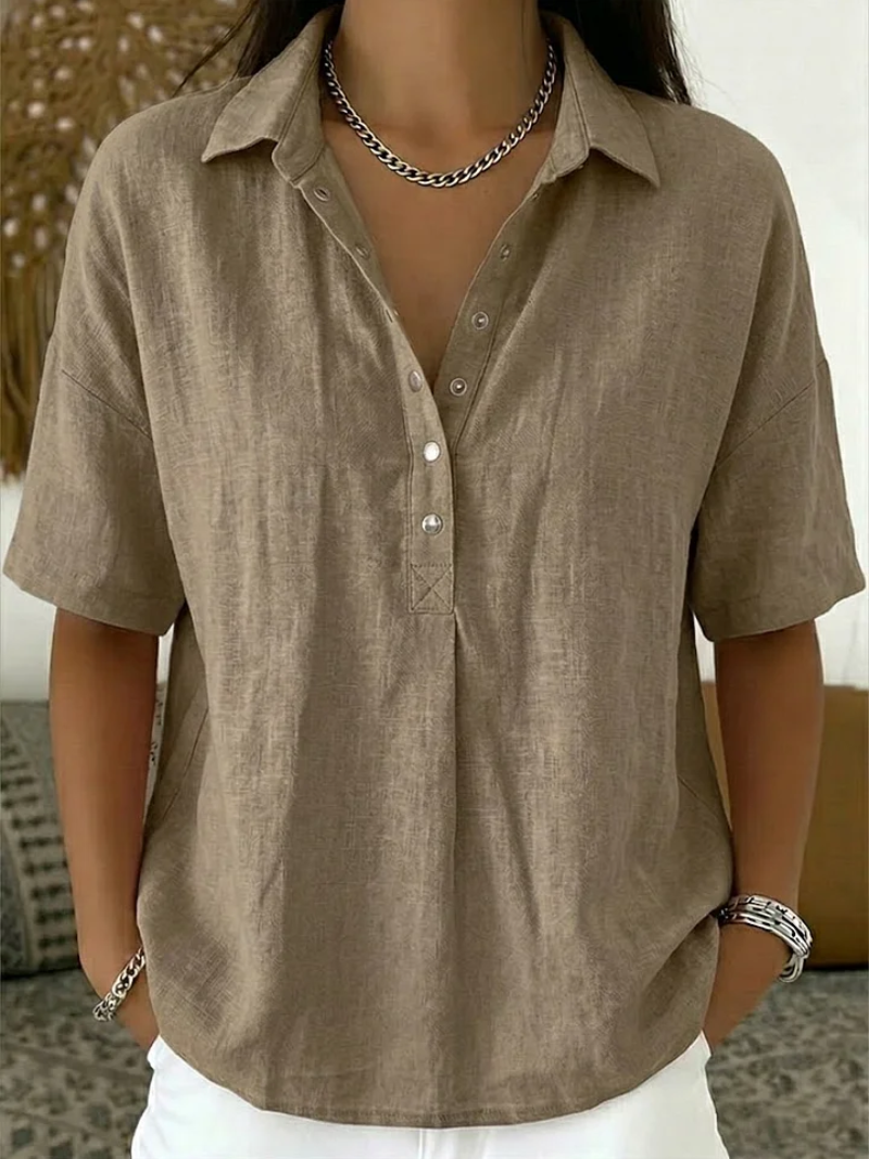 Karina - Damesblouse Met Klassieke Kraag V-Hals Korte Mouwen Comfort