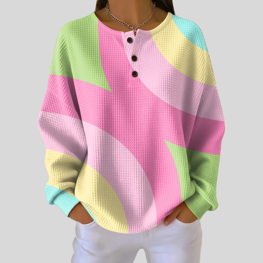 Tjarda - Dames sweatshirt met gewafeld abstract kleurmotief