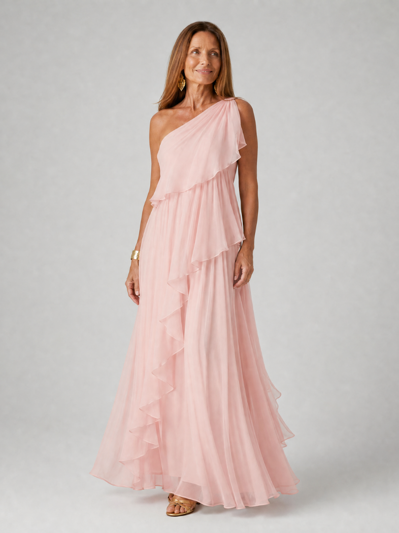 Zeline - Asymmetrische maxi-jurk in groene met volants