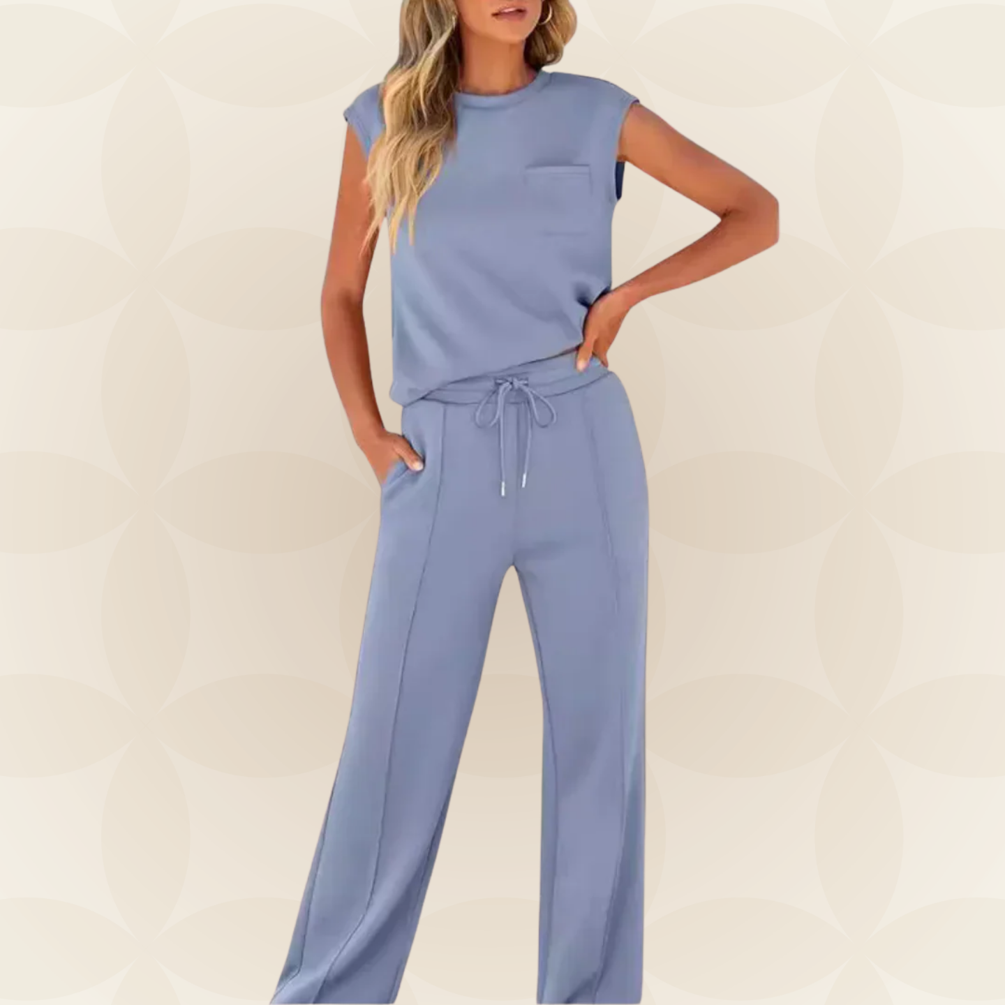 Rovessa - Dames tweedelig ontspannen set met brede broek