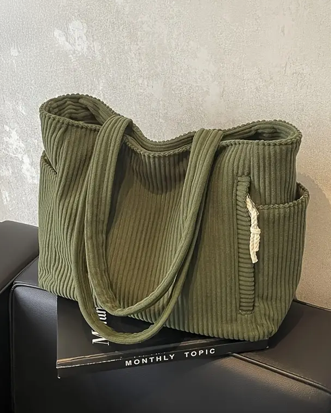 Gisara - Geribde tote bag met koorddetail