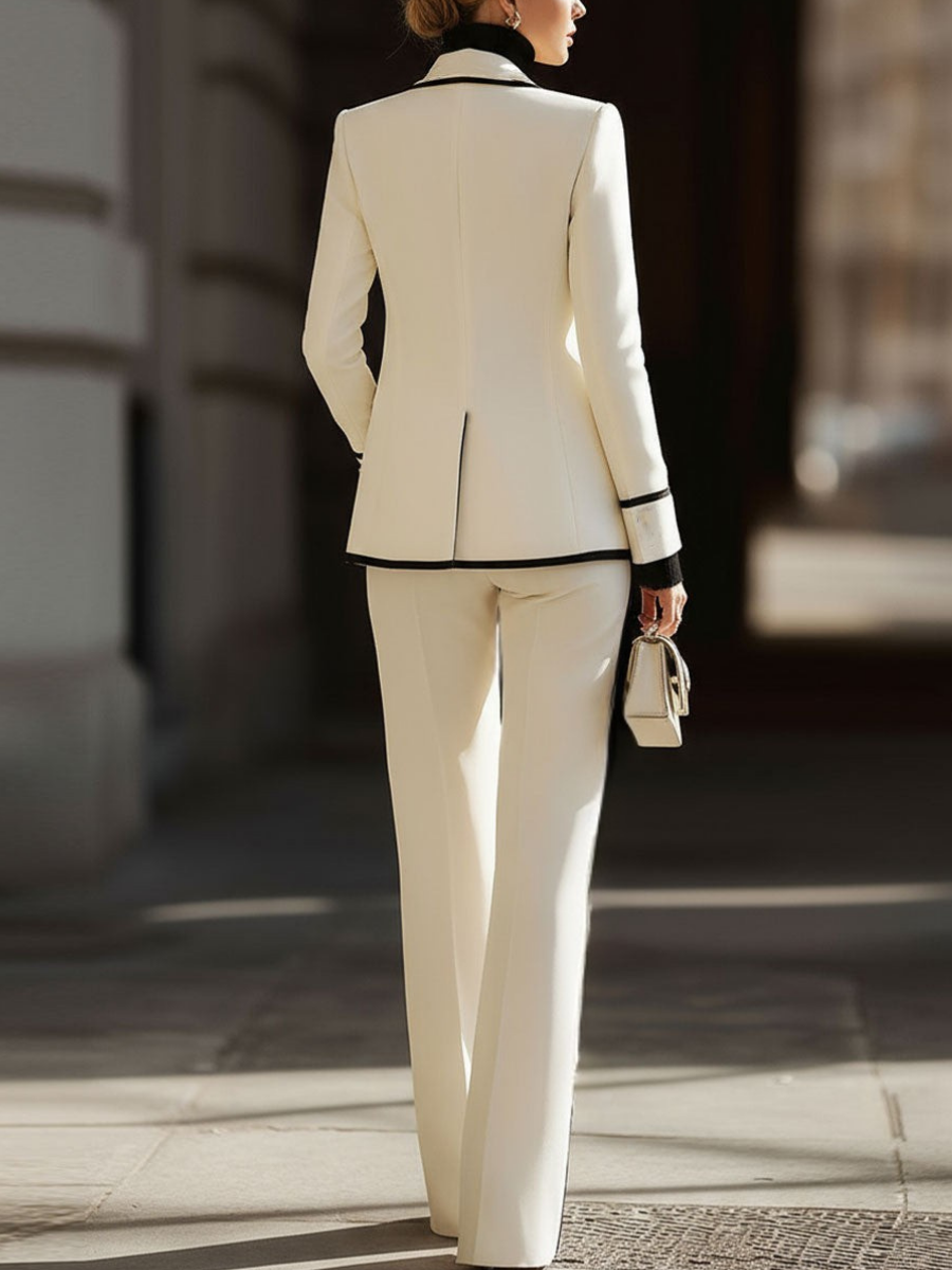 Praxine - Vrouwen Set Elegante Blazer Met Dubbele Knoop en Brede Broek