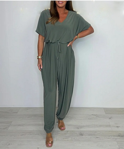 Yola - 2025 Katoenen jumpsuit met V-hals en strikceintuur