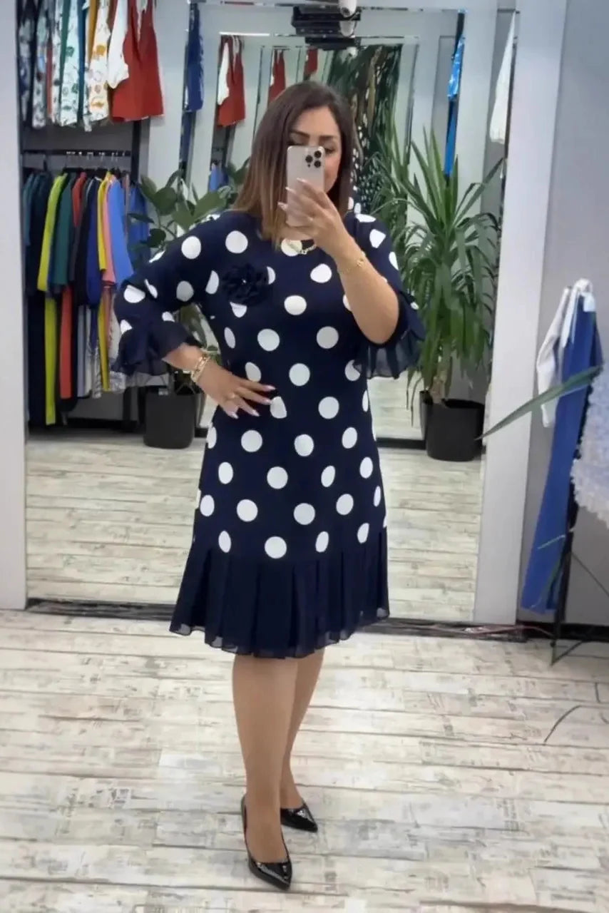 Manouk - Damesjurk met stippen en elegante plissérok