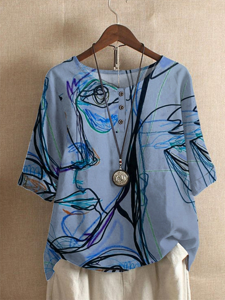 Averitha - Kunstzinnige dames T-shirt met 3/4 mouwen en ronde hals