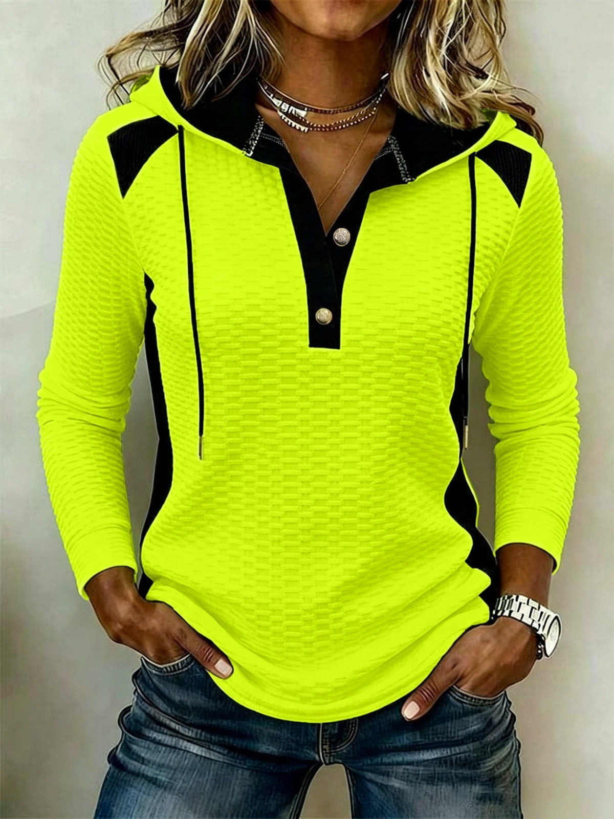 Nadège - Dames hoodie met textuur en contrasterende details