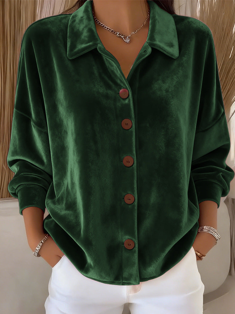 Navyne - Elegante Velours Blouse met Knopen