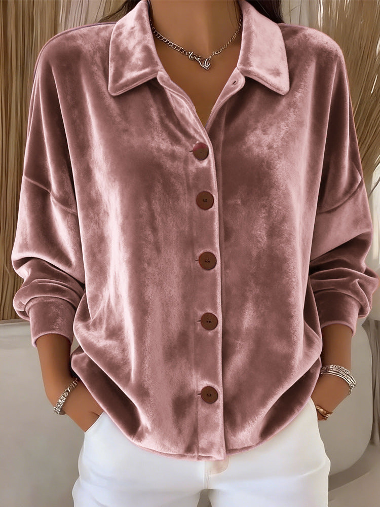 Navyne - Elegante Velours Blouse met Knopen