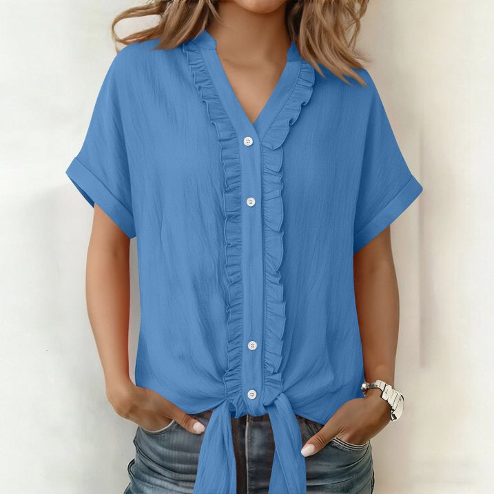 Kalyxa - Dames katoen V-hals kortemouwen blouse zomer