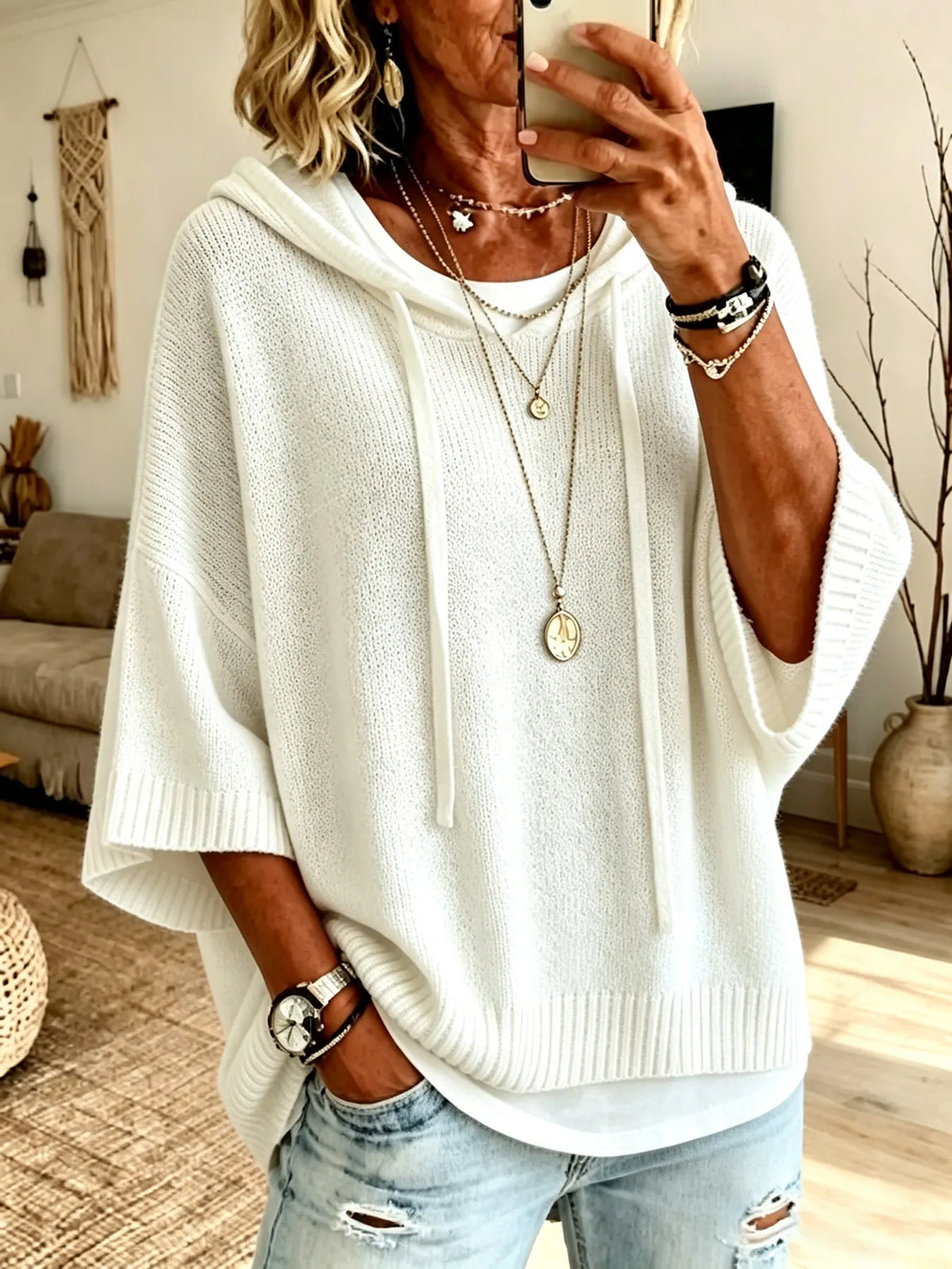 Vérène - Dames oversized hoodie van zachte brei