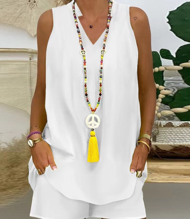 Thessaly - Mouwloze casual damesset met hoge hals voor een elegante zomerstijl