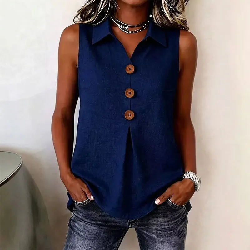 Rosine - Mouwloze damesblouse van katoen met knopen