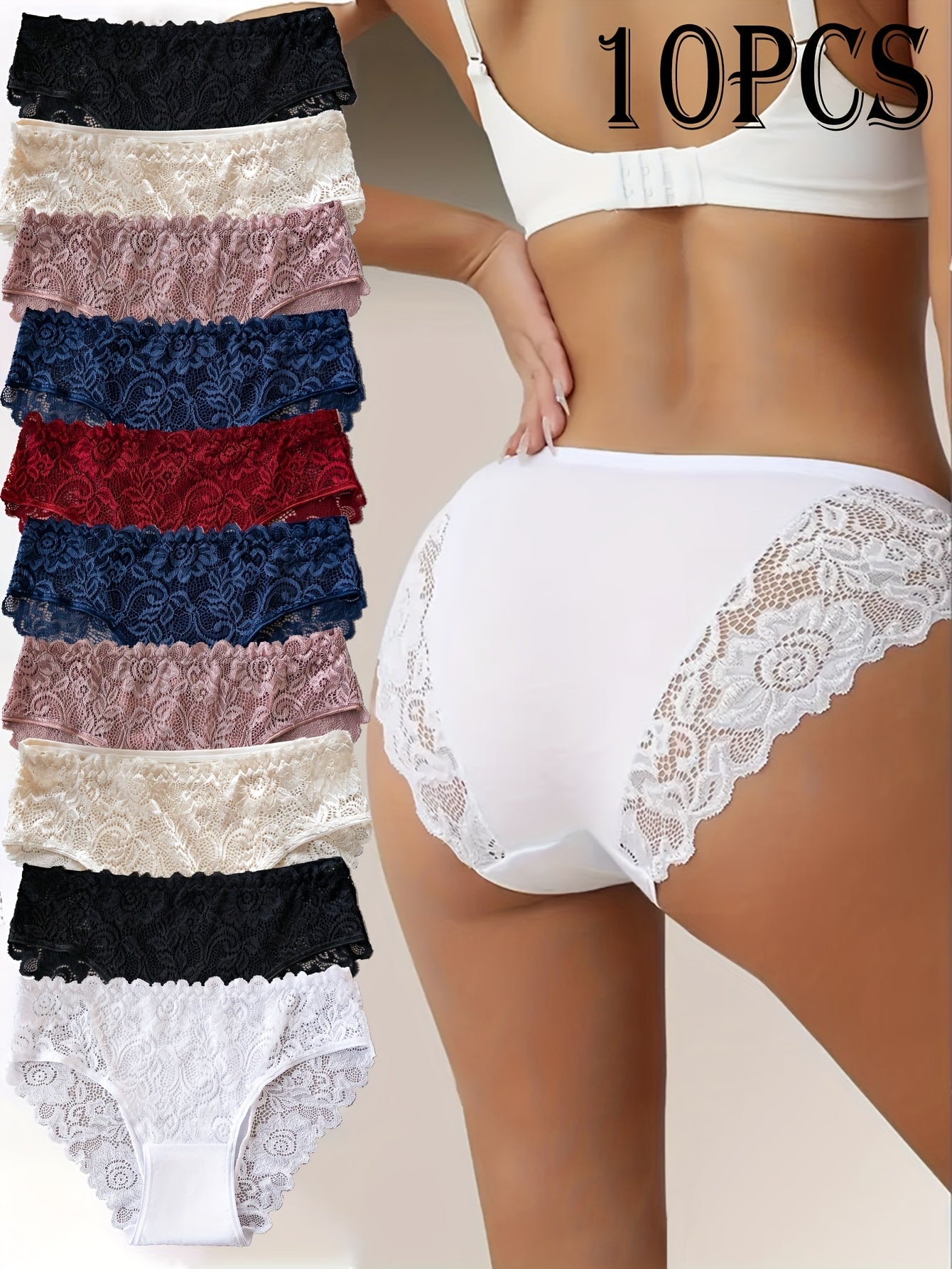 Kelmira - Set van 10 Elegante Ademend Kanten Onderbroeken