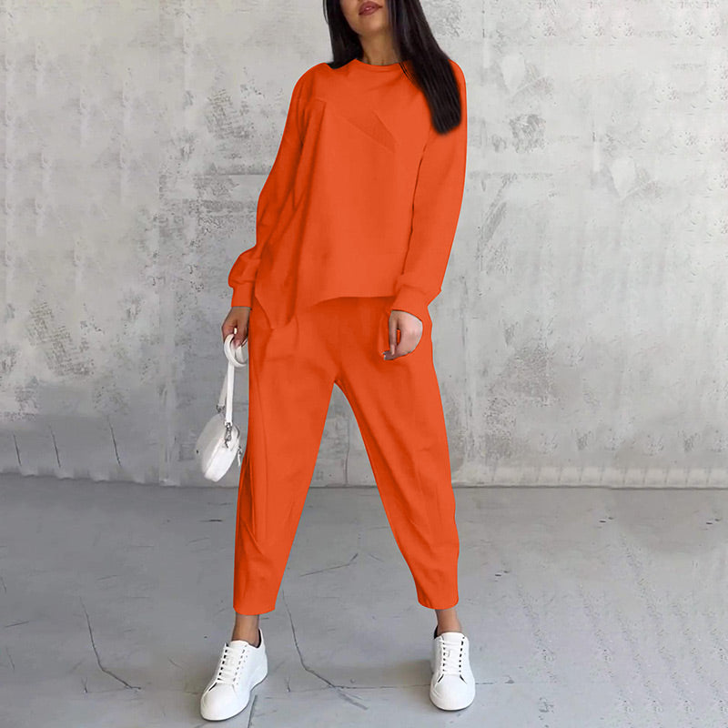 Evanna - Vrouwen asymmetrisch sweatshirt set met comfortabele broek