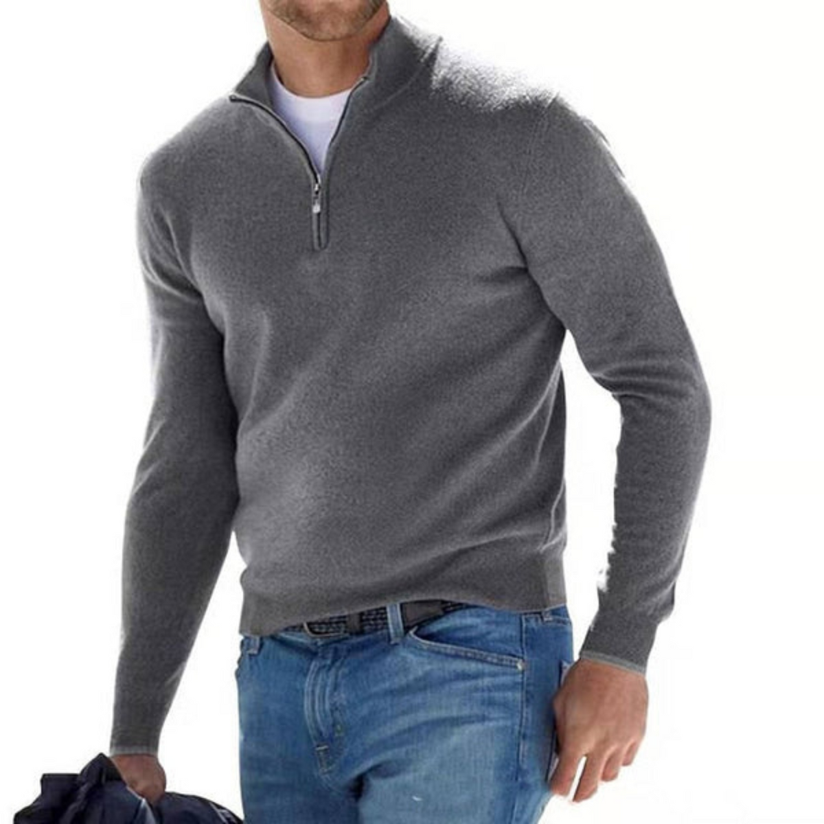 Ford - Merino V-hals trui met rits