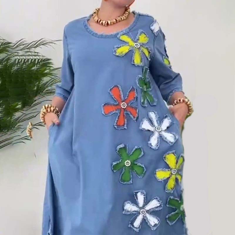 Kalena - Casual jurk met ronde halslijn en bloemenprint