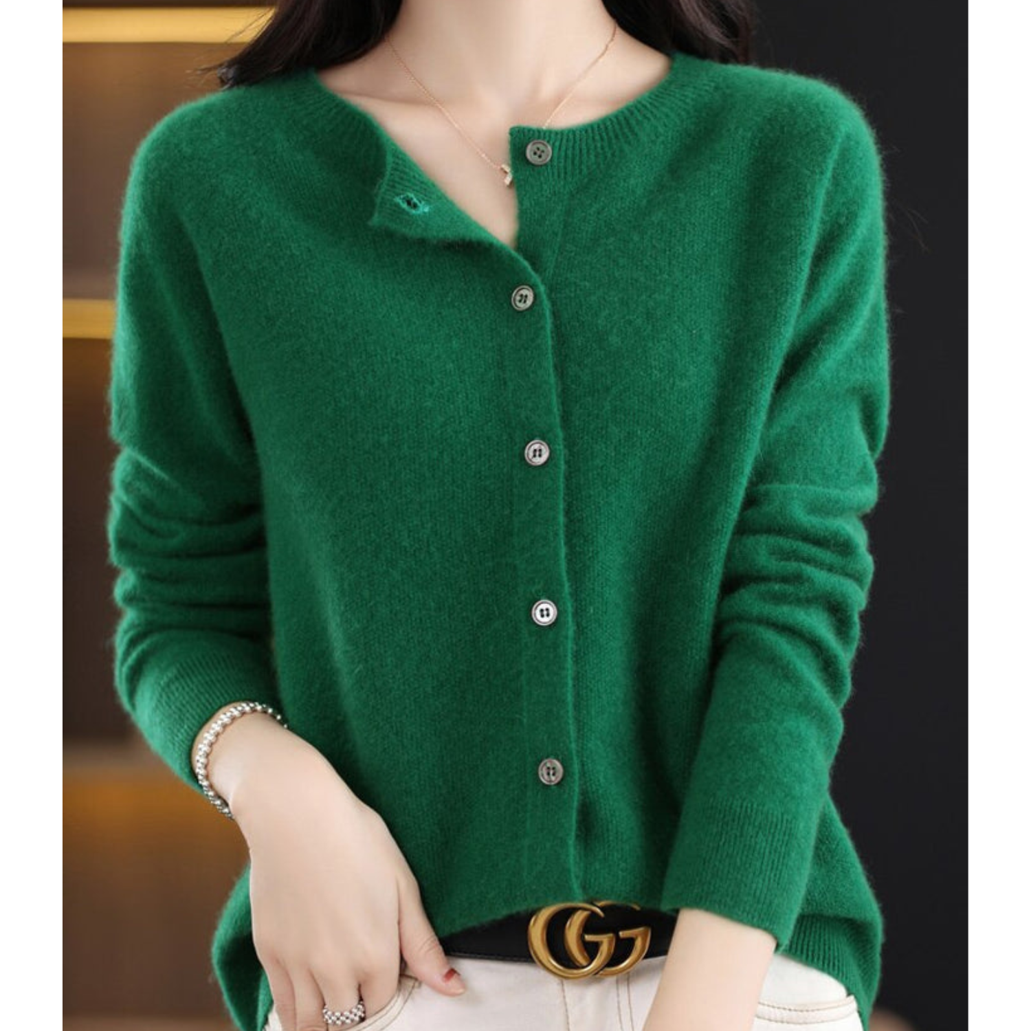 Elyse - 100% Pure Merino Wol Dames O-hals Cardigan Kasjmier Trui