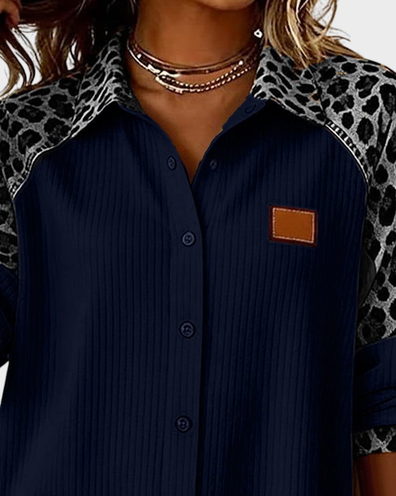 Oralynesse - Bicolor Knopshirt met Luipaarddetails