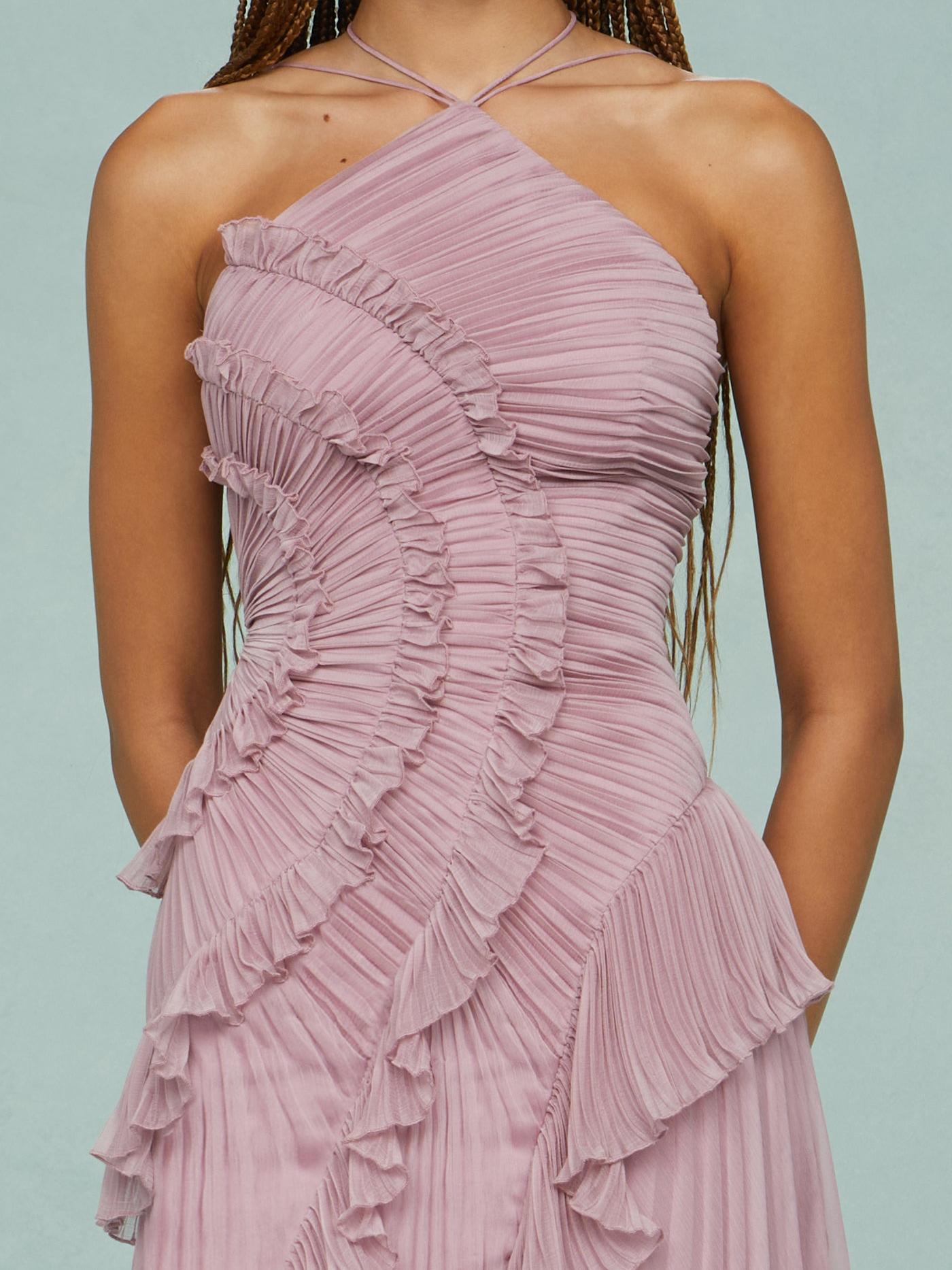 Bravielle - Lange plissé jurk voor dames met elegante asymmetrische volants