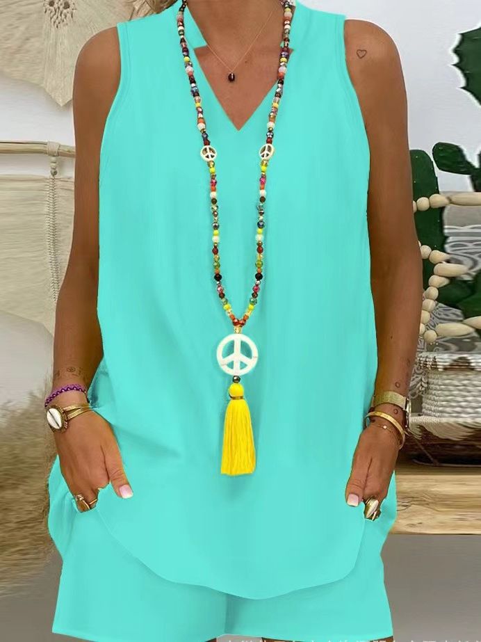 Thessaly - Mouwloze casual damesset met hoge hals voor een elegante zomerstijl