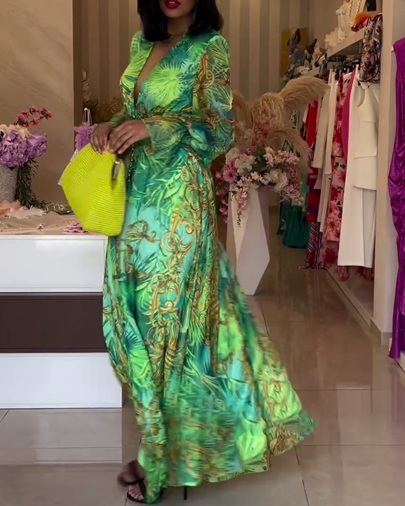 Aceline - Elegante Bedrukte Maxi Dress met Empire Taille