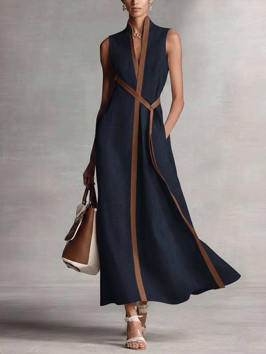 Azyra - Lange Vrouwelijke Jurk Vloeiend Zonder Mouwen Elegante Cross-Taille