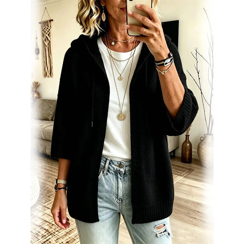 Mabel - Dames cardigan en tricot met ruime capuchon en 3/4 mouwen