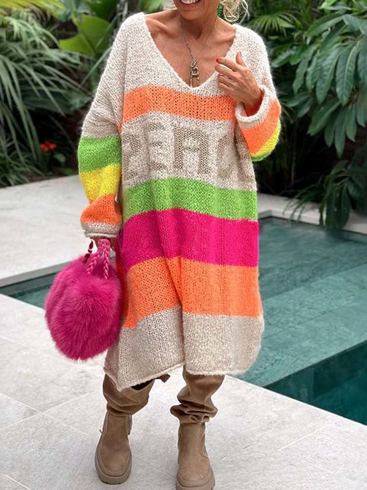 Elviana - Colour Block Kasjmier Sweater Jurk