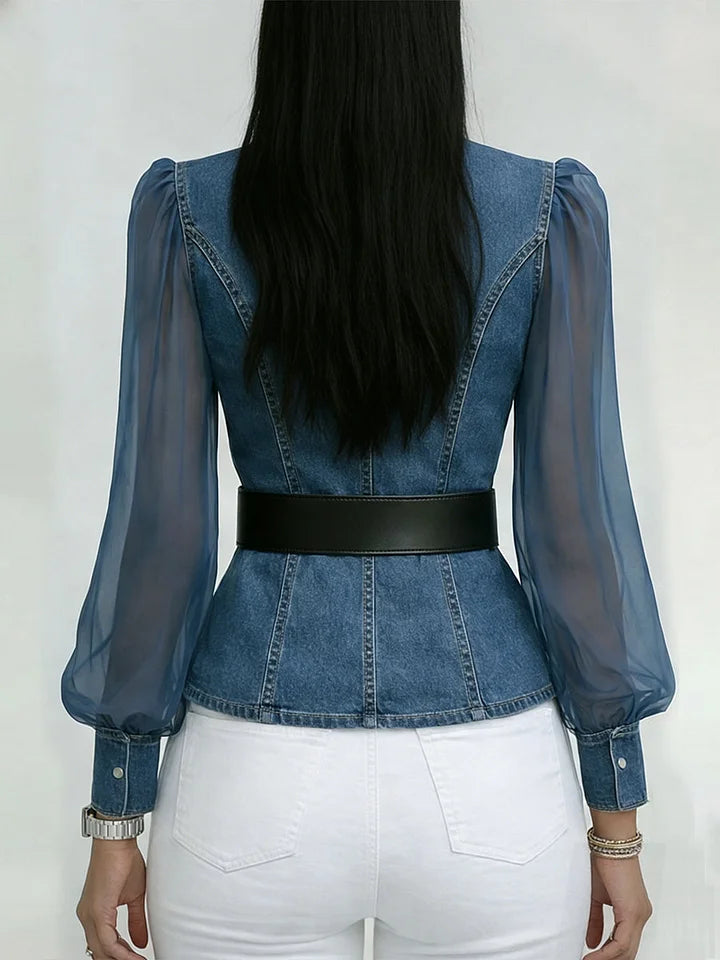 Quinellea - Elegante Denim Blouse met Structuur