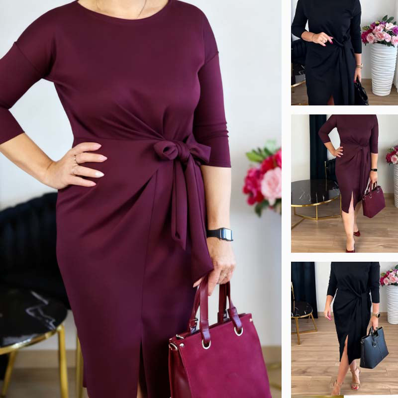 Marialisse - Elegante Midi-Jurk met Strik en Chique Split