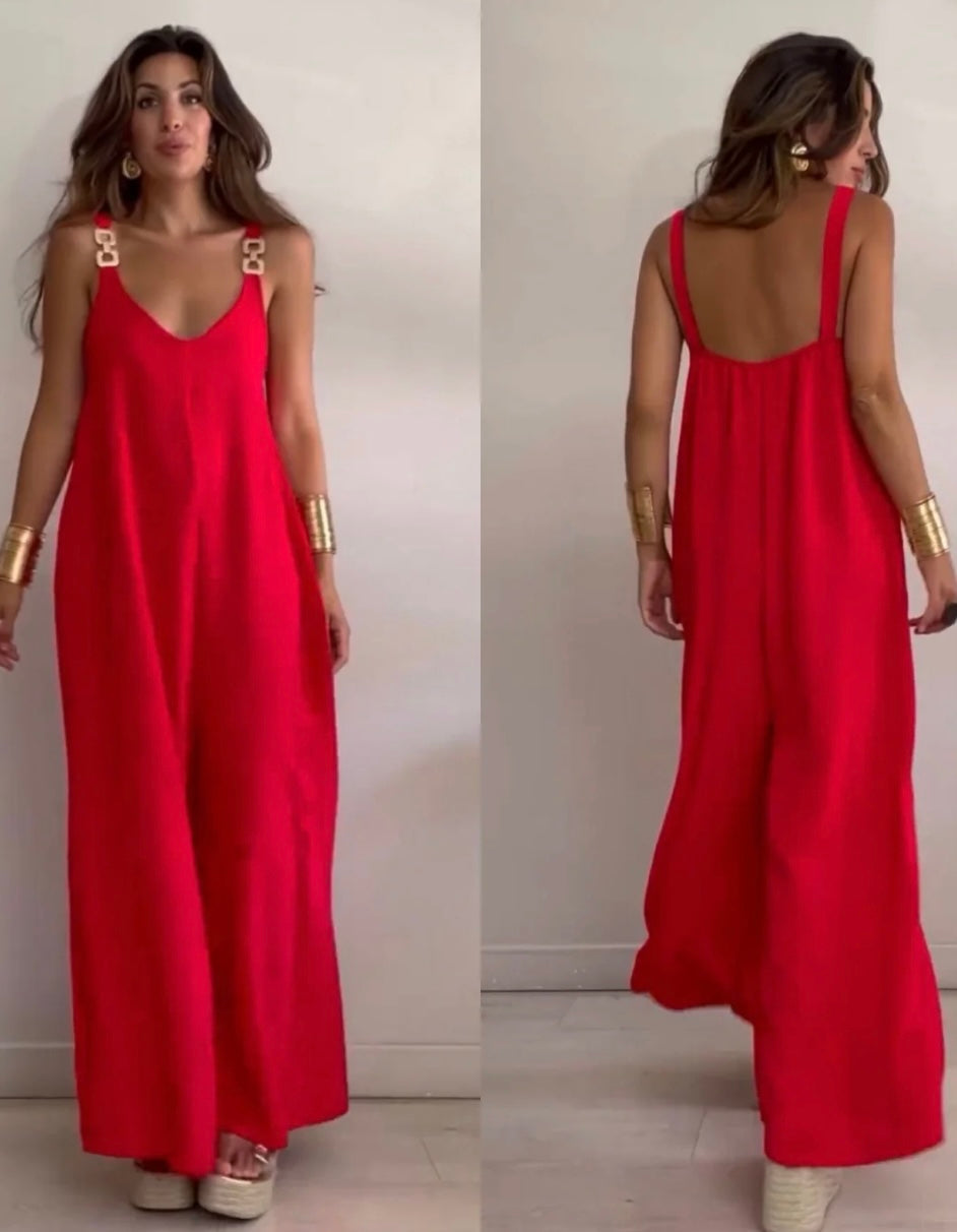 Iriana - Prachtige comfortabele jumpsuit met gouden gespen