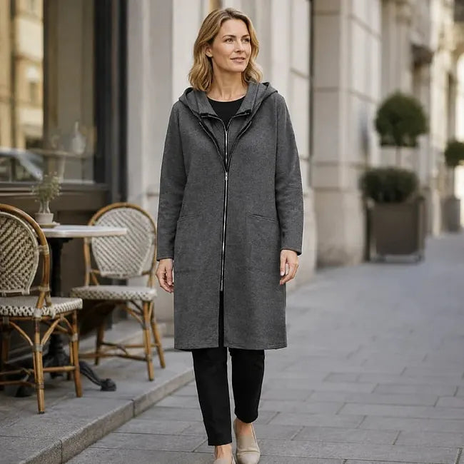 Éléane - Halflange damesjas met capuchon en rits