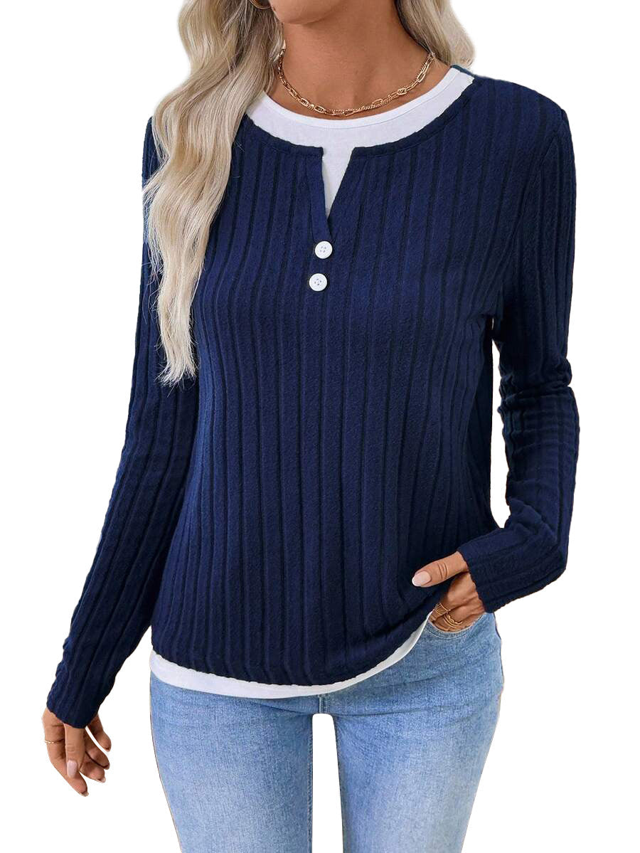 Kalivianne - Geribbelde Winter T-shirt met Lange Mouwen