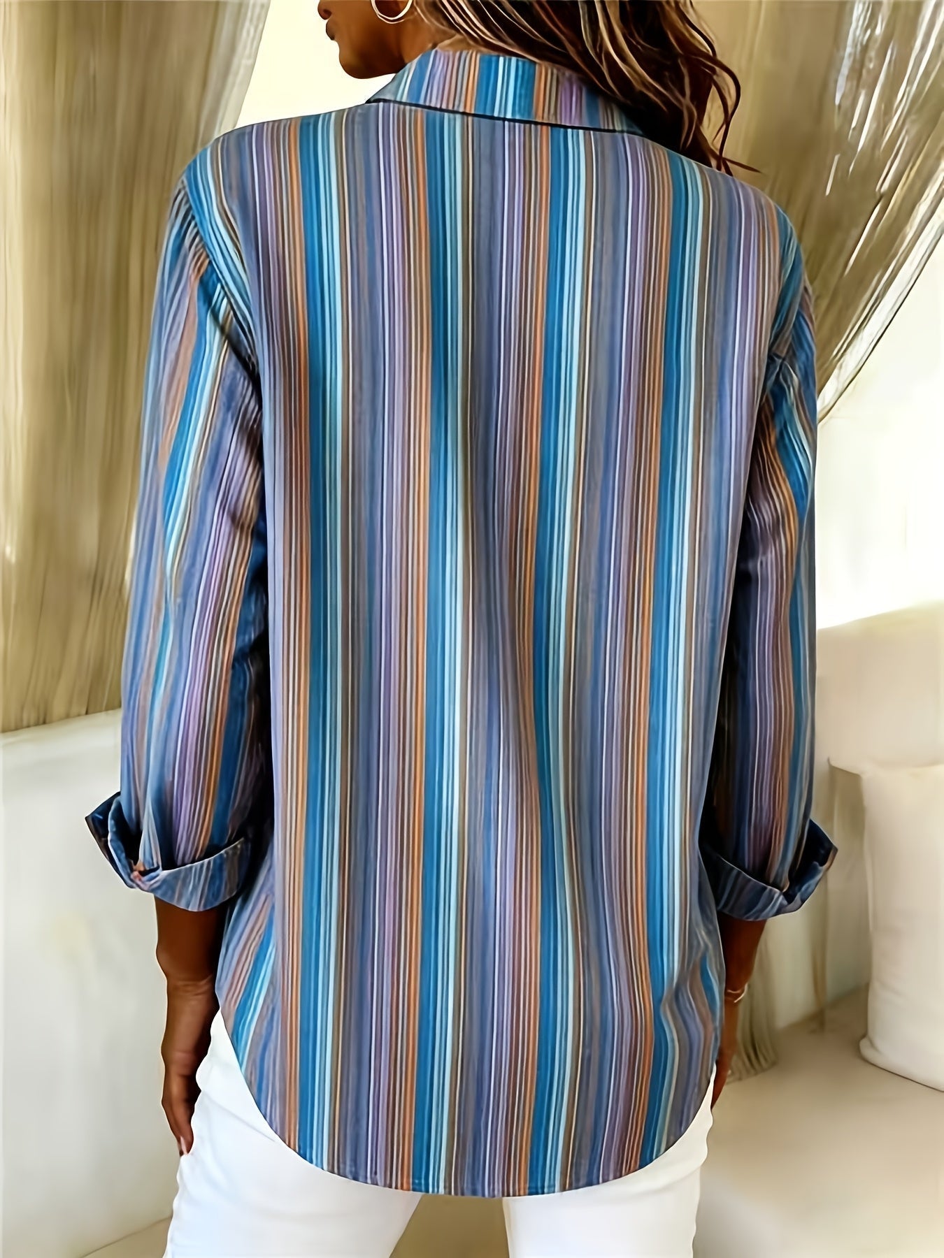 Qirexa - Dames Overhemd met Verticale Strepen, Ruime Pasvorm, Knopjes, Casual Stijl