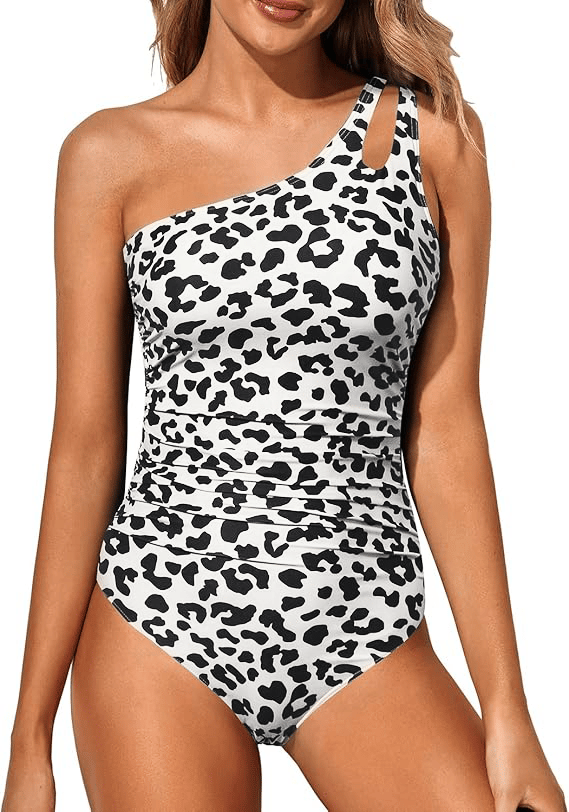 Zenia - Getailleerde one-shoulder badpak
