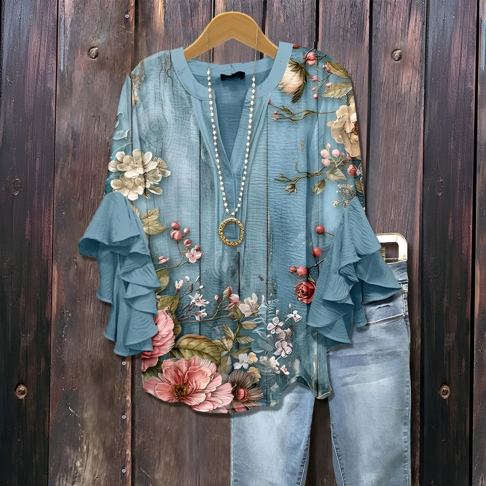 Elyara - Casual blouse met bladmotief