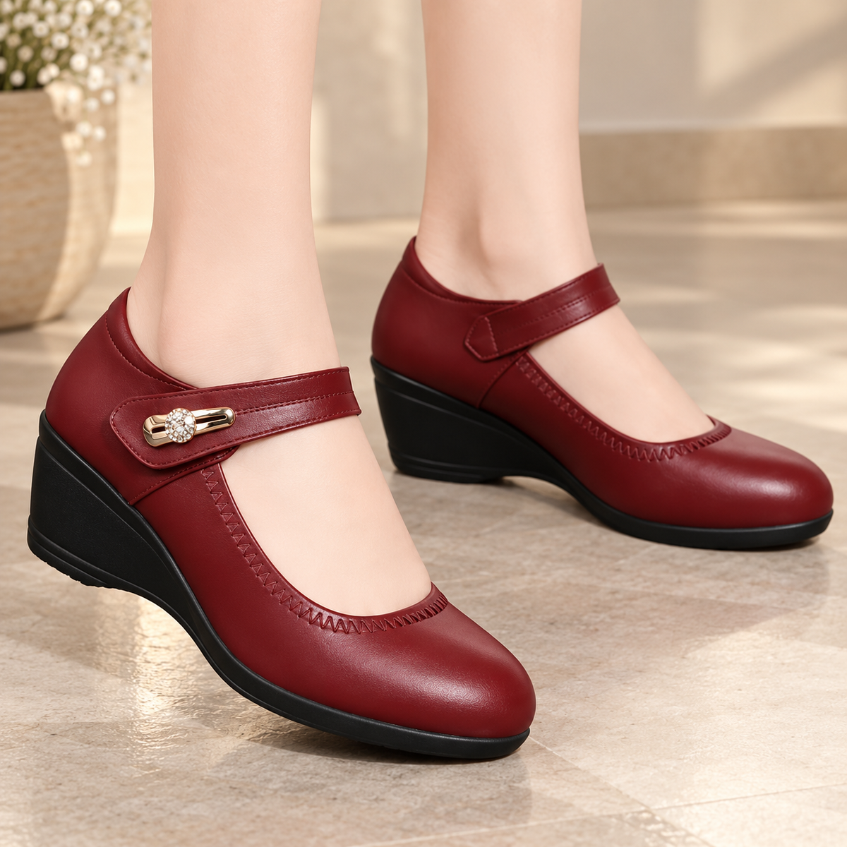 Digna - Dames comfortabele compensatie schoenen van leer