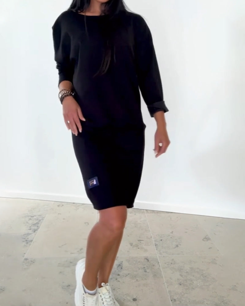 Jovirae - Rechte Casual Jurk met Lange Mouwen